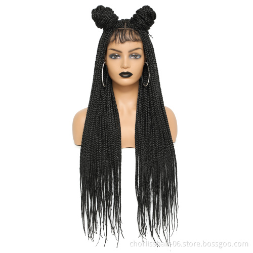 28 Inch Long Straight Heat Resistant Natural Box Synthetic Braiding Hair Wigs Full Handmade 4x4 Lace Frontal Wig With Baby Hair